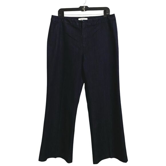 Ellen Tracy Trouser Denim Jeans Pants Womens 12 Darker Blue Stretch Wide Leg - Picture 1 of 8
